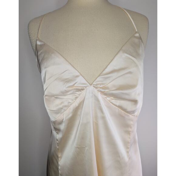 Forever 21+ Ivory Cream Golden Satin Slip Dress Women's 1X EUC Tie Neck Lined - Picture 2 of 8